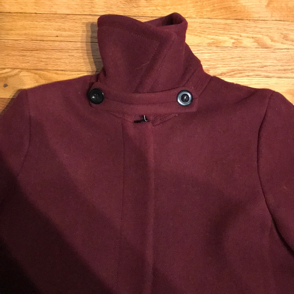 ✈️Loft Wool Preppy long Mock Pencil Bodice wine burgundy solid minimalist button - Picture 15 of 15
